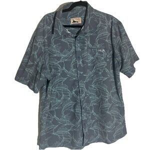 Huk Men's XL Blue Short Sleeve Fishing Swordfish Print Shirt